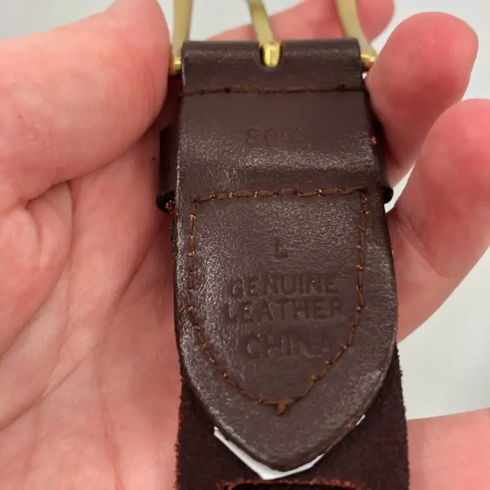 Women's chocolate brown Large woven Braided Genuine Leather Belt brass buckle